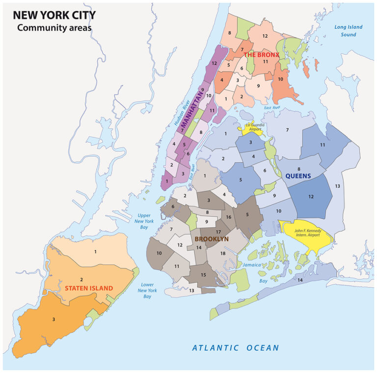 administrative map of new york city, boroughs, districts and ...